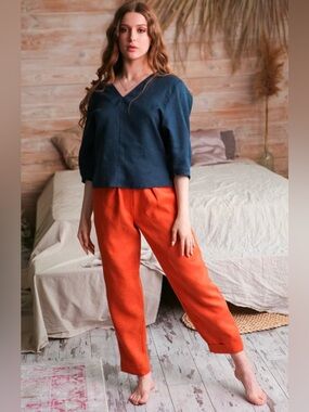 Womens Orange Linen Pants